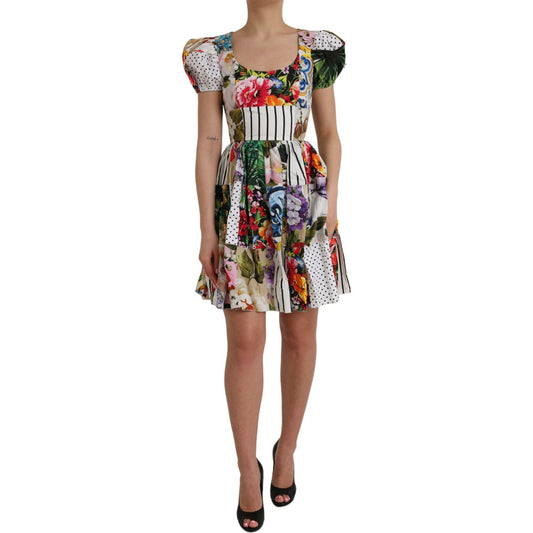 Dolce & Gabbana Multicolor Patchwork Cotton Aline Mini Dress Dolce & Gabbana Dim Gray