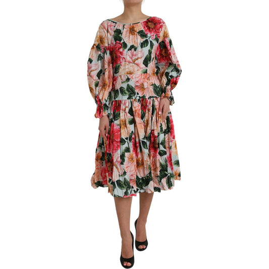 Dolce & Gabbana Multicolor Floral CottonAline Pleated Dress Dolce & Gabbana Rosy Brown