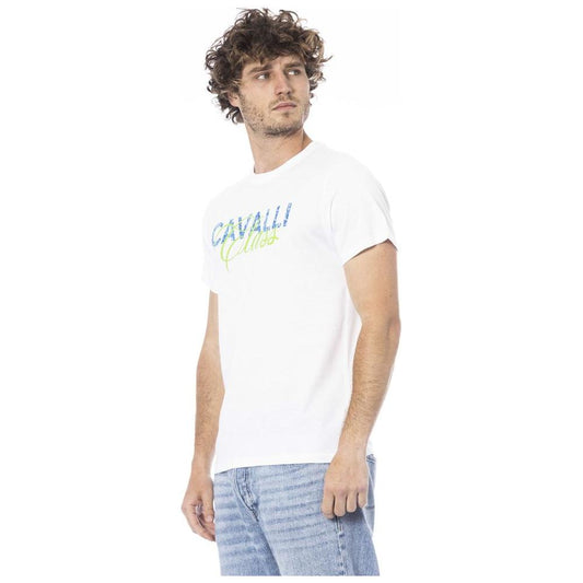 Cavalli Class White Cotton Men T-Shirt Cavalli Class Lavender