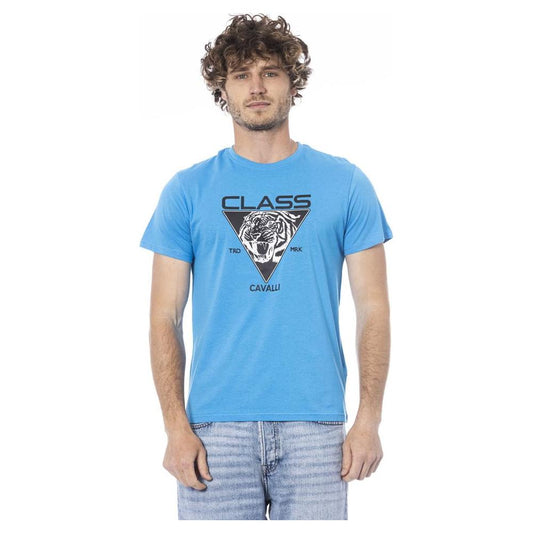 Cavalli Class Light Blue Cotton Men T-Shirt Cavalli Class Cornflower Blue