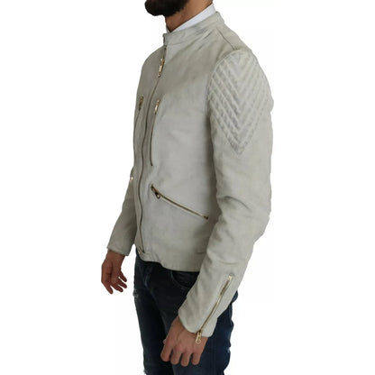 Dolce & Gabbana Leather White Biker Motorcycle Jacket