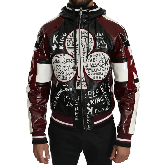 Dolce & Gabbana Black Bordeaux Hooded Leather DG King of Love Jacket