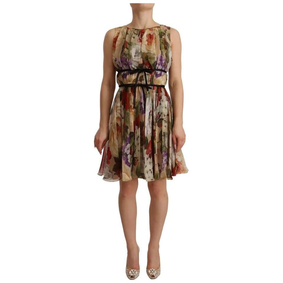 Dolce & Gabbana Beige Floral Sleeveless Round Neck Mini Dress DR28275-36