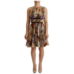Dolce & Gabbana Beige Floral Sleeveless Round Neck Mini Dress DR28275-36