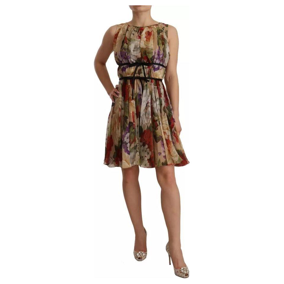 Dolce & Gabbana Beige Floral Sleeveless Round Neck Mini Dress DR28275-36