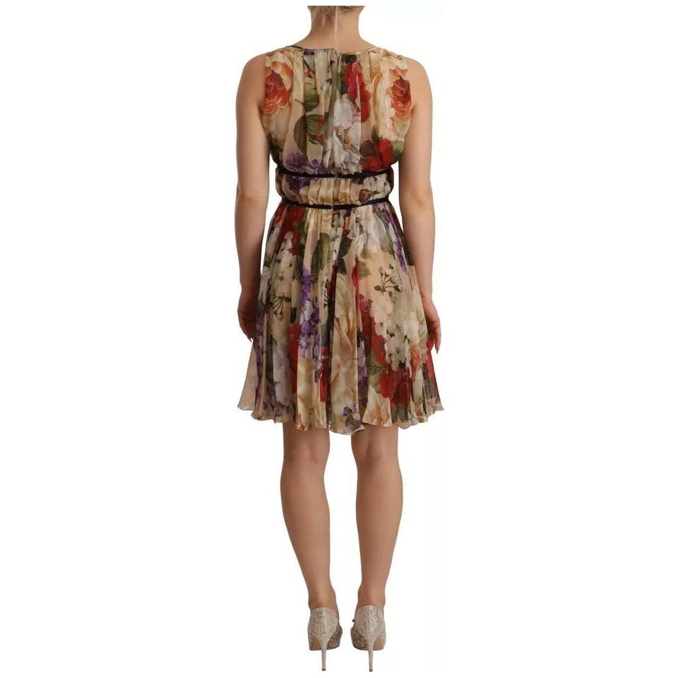 Dolce & Gabbana Beige Floral Sleeveless Round Neck Mini Dress DR28275-36