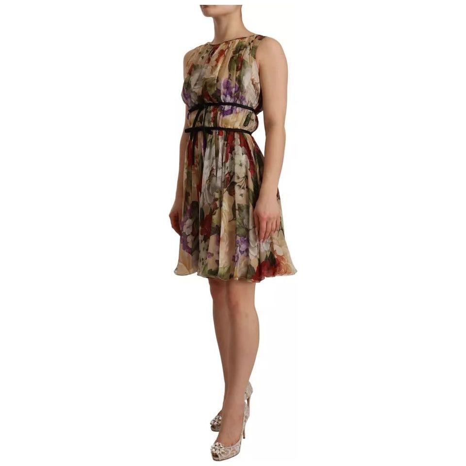 Dolce & Gabbana Beige Floral Sleeveless Round Neck Mini Dress DR28275-36