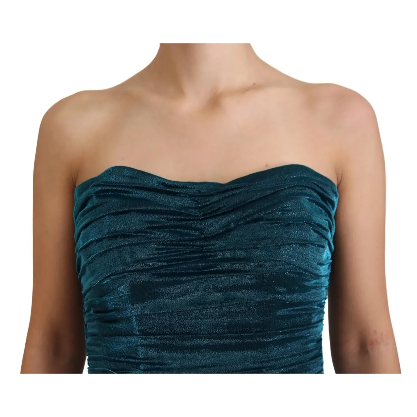 Dolce & Gabbana Silk Blend Blue Satin Fitted Strapless Dress