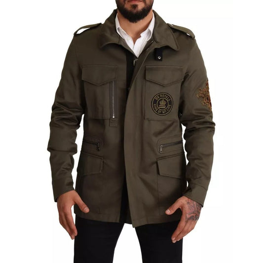 Dolce & Gabbana Green Cotton DG Love Blouson Coat Jacket