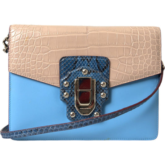 Dolce & Gabbana Blue Beige Exotic Leather LUCIA Crossbody Purse Bag Dolce & Gabbana Tan