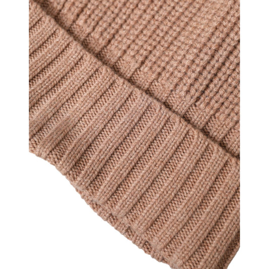 Dolce & Gabbana Brown Solid Knitted Fur Ball Winter Beanie Hat Dolce & Gabbana Rosy Brown