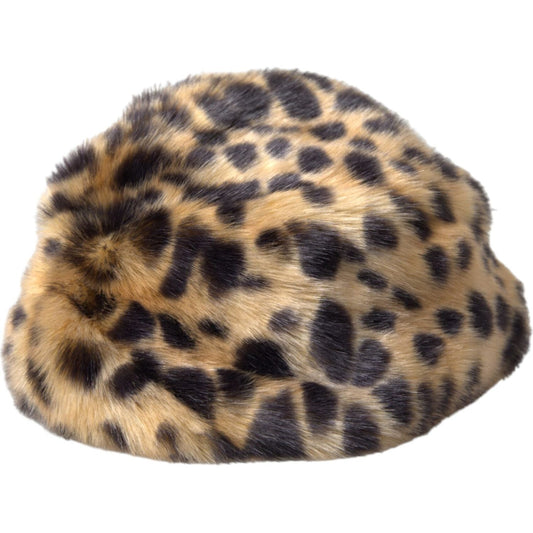 Dolce & Gabbana Brown Leopard Fur Women Bucket Hat Dolce & Gabbana Dim Gray