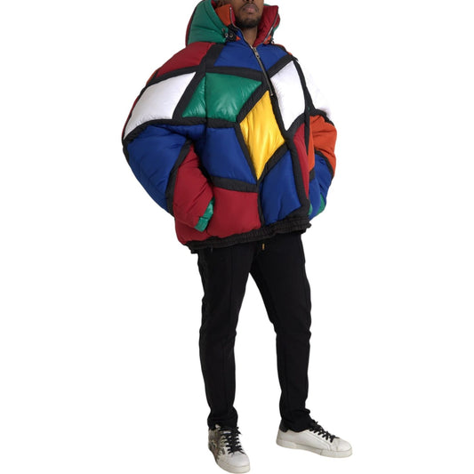Dolce & Gabbana Multicolor Quilted Hooded Puffer Jacket Dolce & Gabbana Tan