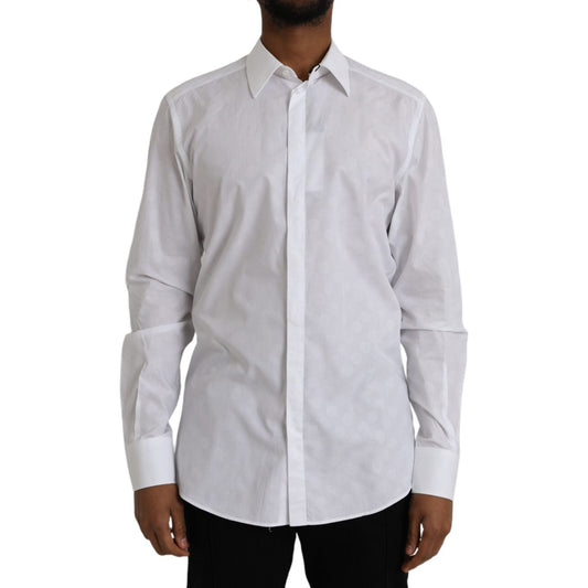 Dolce & Gabbana White Polka Dotted Cotton Dress GOLD Shirt Dolce & Gabbana Gray