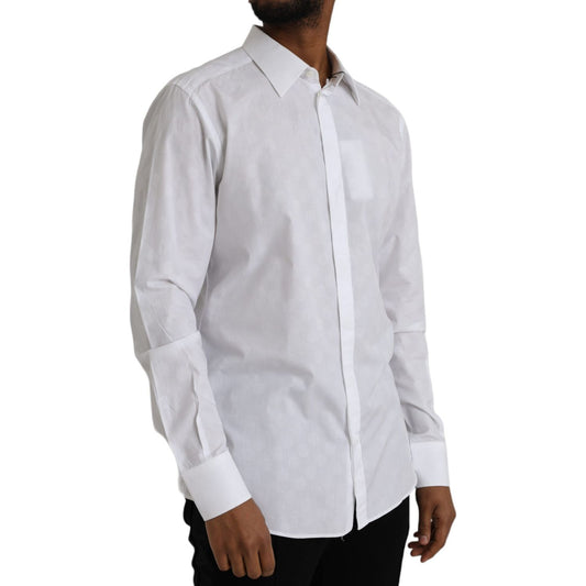 Dolce & Gabbana White Polka Dotted Cotton Dress GOLD Shirt Dolce & Gabbana Gray