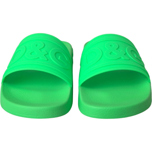 Dolce & Gabbana Green Leather Slides Sandals Beachwear Shoes Dolce & Gabbana Medium Sea Green