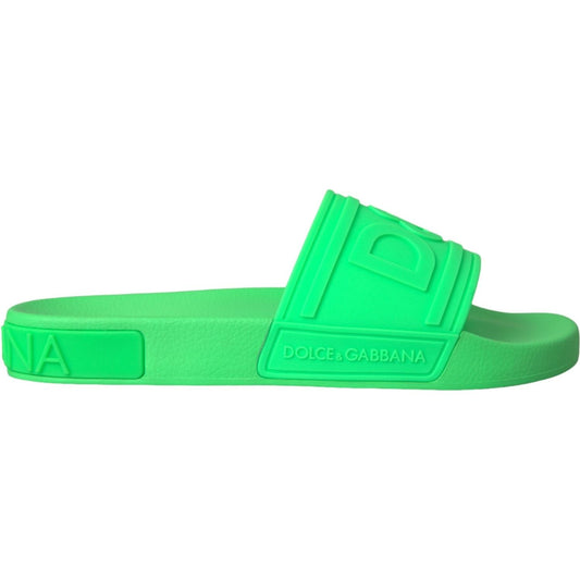 Dolce & Gabbana Green Leather Slides Sandals Beachwear Shoes Dolce & Gabbana Spring Green