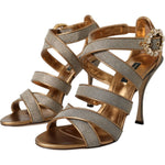 Dolce & Gabbana Bronze Crystal Strap Heels Sandals Shoes LA11158-37