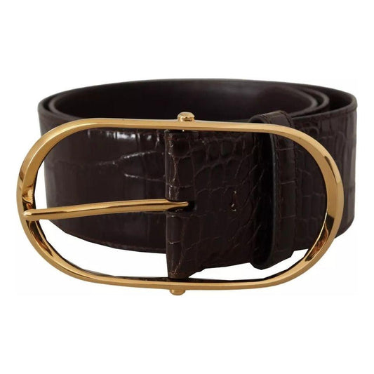 Dolce & Gabbana Brown Crocodile Pattern Leather Gold Oval Buckle Belt Dolce & Gabbana Tan