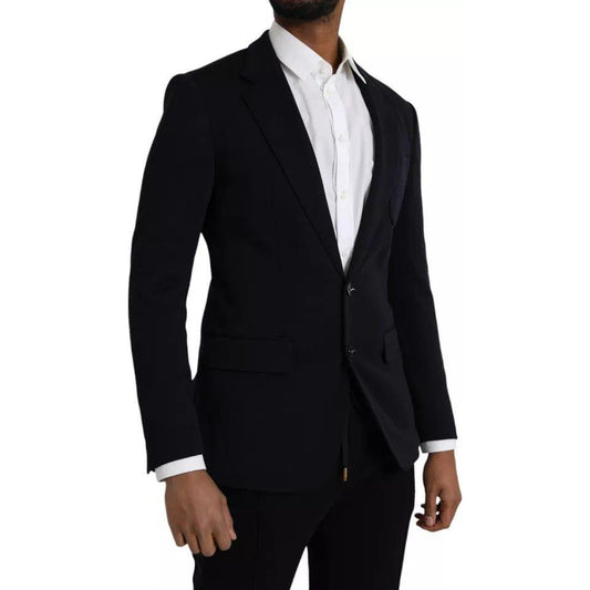Dolce & Gabbana Blue Wool Notch Single Breasted Coat Blazer Dolce & Gabbana Black