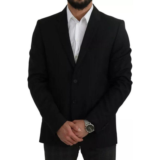 Dolce & Gabbana Black Wool Slim Fit Notch Jacket Blazer Dolce & Gabbana Black
