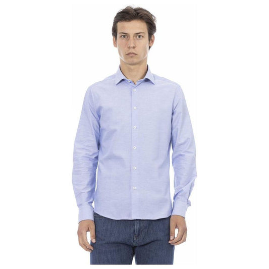 Baldinini Trend Light Blue Cotton Men Shirt Baldinini Trend Light Gray