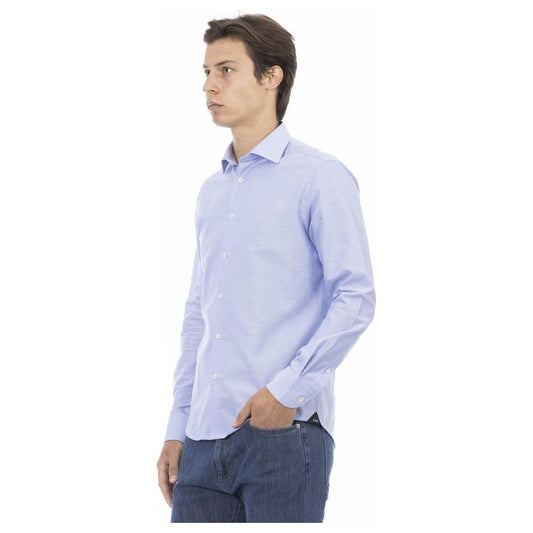 Baldinini Trend Light Blue Cotton Men Shirt Baldinini Trend Light Gray