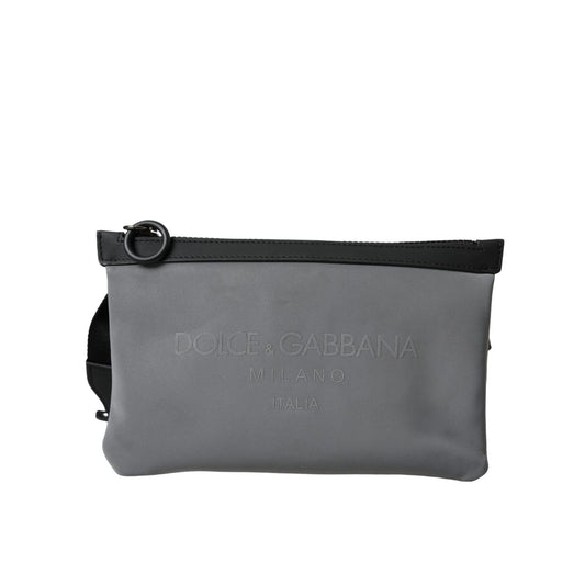Dolce & Gabbana Gray Neoprene Logo Zip Waist Fanny Pack Belt Pouch Bag BAG1458