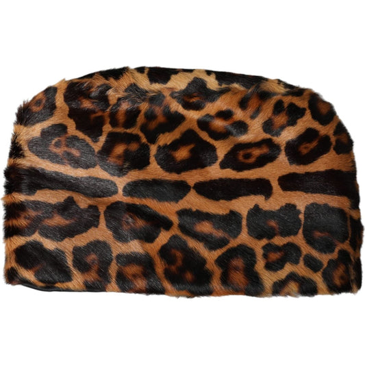 Dolce & Gabbana Brown Leopard Fur Women Bucket Hat Dolce & Gabbana Black