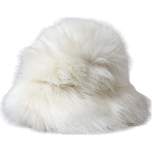 Dolce & Gabbana White Acrylic Fur Womens Bucket Hat Dolce & Gabbana Light Gray