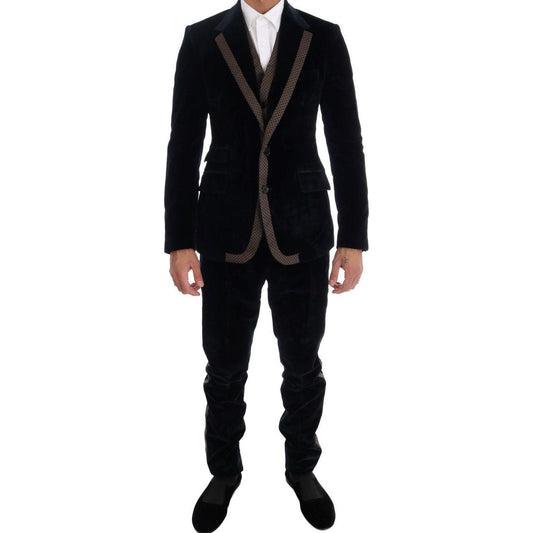 Dolce & Gabbana Elegant Blue Three-Piece Slim Fit Suit Dolce & Gabbana Black
