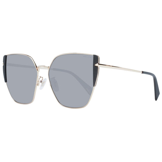 Rose gold women sunglasses with grey mirrored lenses, full-rim metal frame, butterfly style, and spring hinge design.