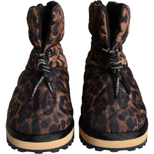 Dolce & Gabbana Brown Leopard Ankle Boots Padded Shoes Dolce & Gabbana Black