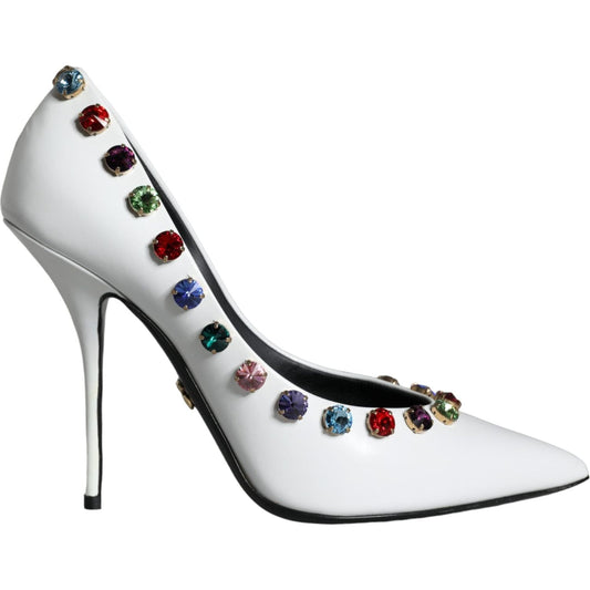 Dolce & Gabbana White Crystal Leather High Heels Pumps Shoes Dolce & Gabbana Light Gray