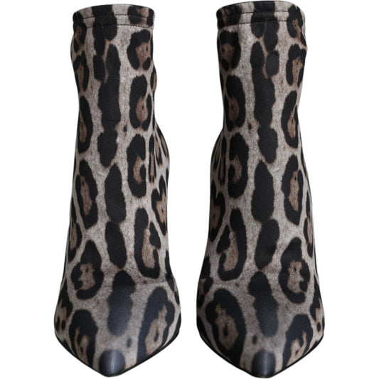 Dolce & Gabbana Gray Leopard Stretch Heels Ankle Boots Shoes Dolce & Gabbana Dark Slate Gray