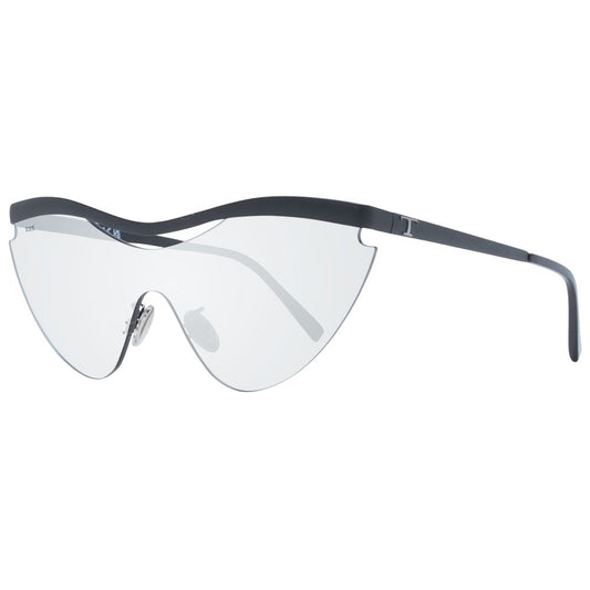 Tod's black women's sunglasses with mirrored grey lenses, metal frame, and stylish bottom-rim design.