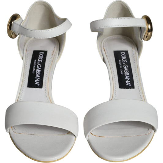 Dolce & Gabbana White Leather Heels Keira Sandals Shoes Dolce & Gabbana Gray