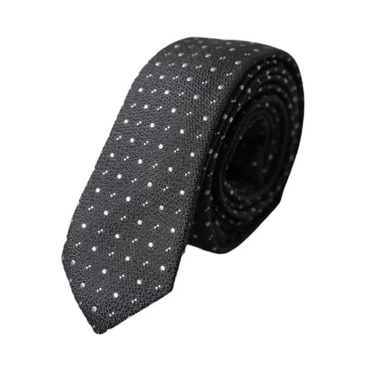 Dolce & Gabbana Dark Gray Polka Dot Silk Adjustable Men Tie