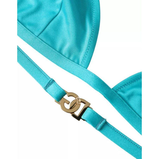 Dolce & Gabbana Blue Green Halter DG Logo Swimwear Beachwear Bikini Top Dolce & Gabbana Medium Turquoise