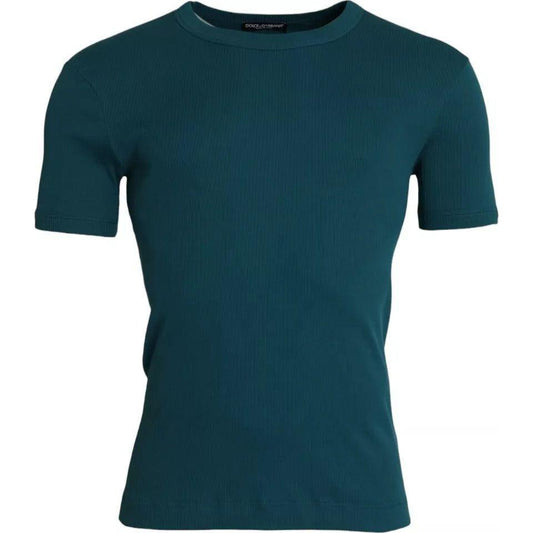 Dolce & Gabbana Blue Green Cotton Round Neck Short Sleeves T-shirt Dolce & Gabbana Dark Slate Gray