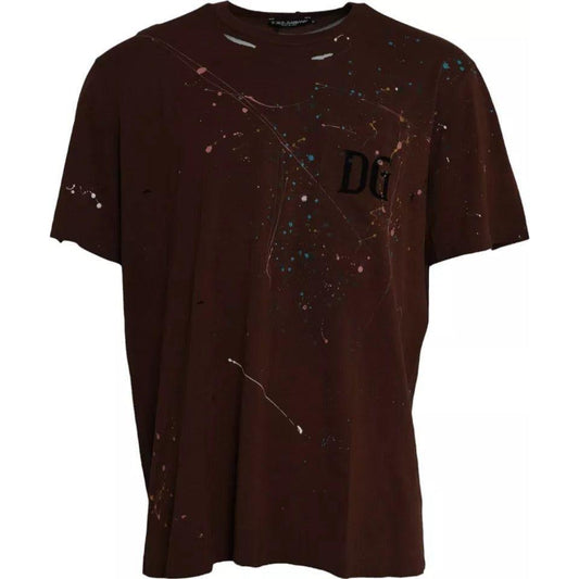Dolce & Gabbana Brown Color Splash Cotton Crew Neck T-shirt Dolce & Gabbana Black