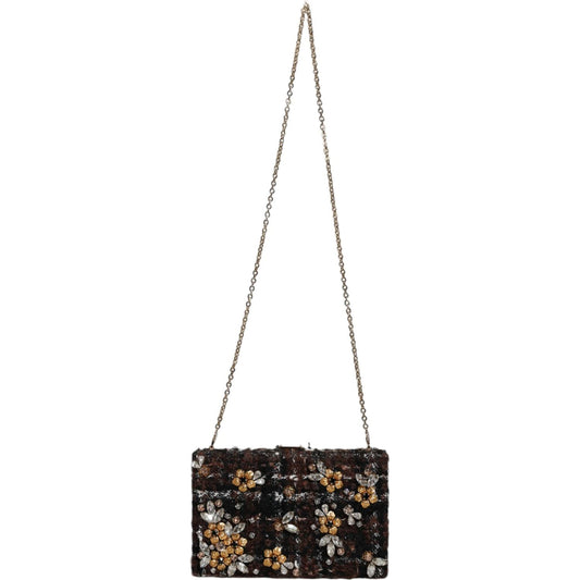 Dolce & Gabbana Multicolor Tweed Floral Clutch Evening Party Purse CrossBody Bag Dolce & Gabbana Black