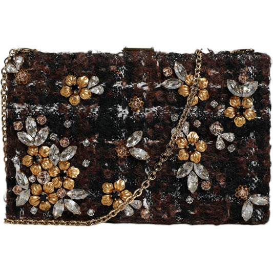 Dolce & Gabbana Multicolor Tweed Floral Clutch Evening Party Purse CrossBody Bag Dolce & Gabbana Black