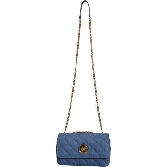Versace Blue Quilted Denim Leather Crossbody Shoulder Bag Versace Dim Gray