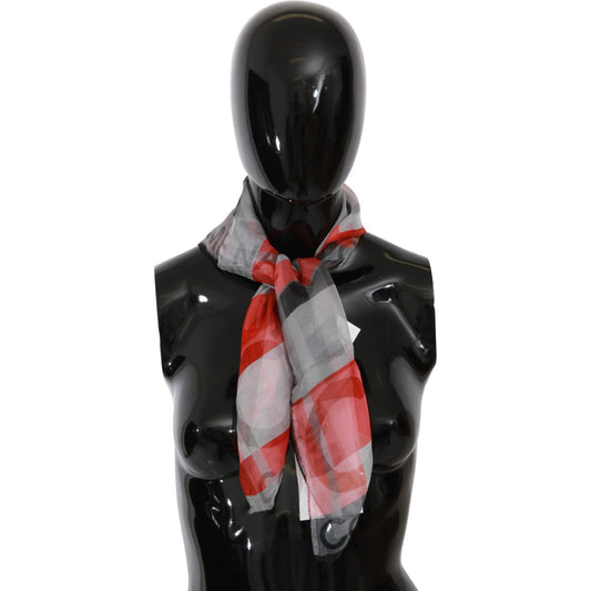 Costume National Gray Red 100% Silk Branded Scarf Costume National Rosy Brown