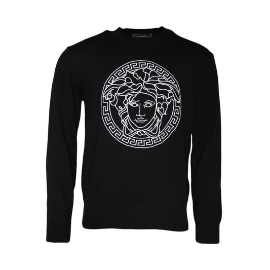 Versace Black Medusa Embroidery Crew Neck Pullover Sweater 1728,67345645728,Black,Clothing,IT46 | S,IT48 | M,IT50 | L,Material: 100% Cotton,Men,New with tags,Sweaters - Clothing,Sweaters - Men - Clothing,Sweatshirts - Sweaters - Clothing,Versace