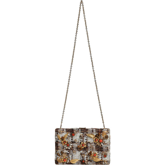 Dolce & Gabbana Multicolor Tweed Floral Clutch Crossbody Bag Dolce & Gabbana Dim Gray