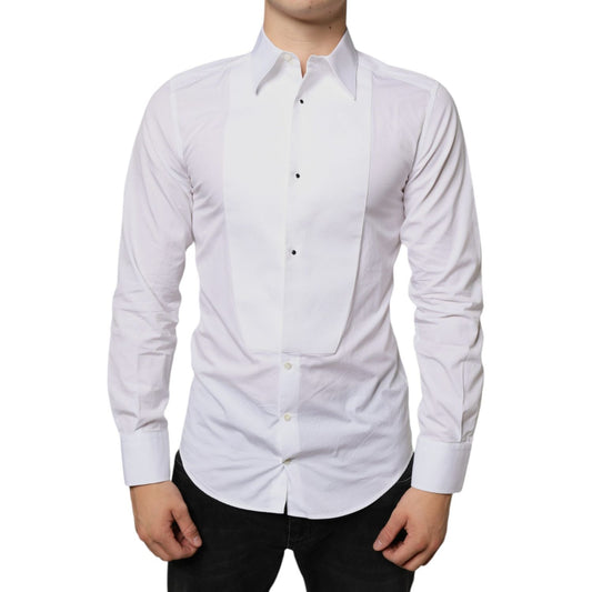 Dolce & Gabbana White Bib Cotton Poplin Formal Dress Shirt Dolce & Gabbana Light Gray