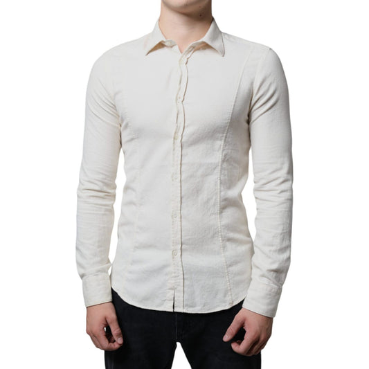 AGLINI Off White Cotton Collared Men Formal Dress Shirt AGLINI Light Gray