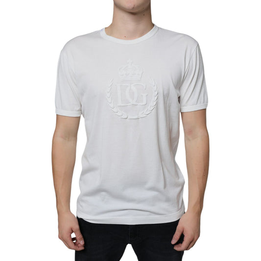 Dolce & Gabbana White Logo Embossed Cotton Crewneck T-shirt Dolce & Gabbana Gray